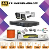 Go Vision 2'li Güvenlik Ip Kamera Seti - 4mp Dış Mekan Kamera, 3.6mm Lens, H.265, Poe, Warm LED Gece Görüşlü - Siyah - Beyaz