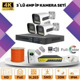Go Vision 3'lü Güvenlik Ip Kamera Seti - 4mp Dış Mekan Kamera, 3.6mm Lens, H.265, Poe, Warm LED Gece Görüşlü - Siyah - Beyaz