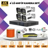 Go Vision 4'lü Güvenlik Ip Kamera Seti - 4mp Dış Mekan Kamera, 3.6mm Lens, H.265, Poe, Warm LED Gece Görüşlü - Siyah - Beyaz