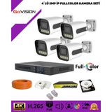 Go Vision 4'lü Güvenlik Ip Kamera Seti - 5mp Kamera, 3.6mm Lens, H.265, Poe, Warm LED Gece Görüşlü - Beyaz