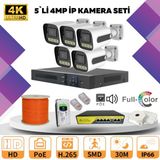 Go Vision 5'li Güvenlik Ip Kamera Seti - 4mp Dış Mekan Kamera, 3.6mm Lens, H.265, Poe, Warm LED Gece Görüşlü - Siyah - Beyaz