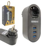 Gobax MG-102 2500W 10A 3XUSB 2.1A Siyah Akım Korumalı Tekli Priz