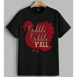 Gobble Gobble Hindi Kusu Saban Baskılı Unisex Erkek Kadın Oversize Tişört Siyah - M