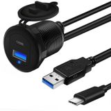 GOBGOD Tip C 3.1 ve USB 3.0 Araba USB Bağlantı Noktası Montajlı Gömme Kablo Erkekten Kadına, Gösterge Paneli Uzatma Kablosu, LED Göstergeli Araba Tekne Motosiklet için (1 ft)