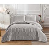 Goblette Home Petek Serisi Çift Kişilik Welsoft Yumuşak Pelüş Battaniye & Yatak Örtüsü Seti | 3D Waffle Desenli (4 Renk) - Gri - 230 x 250 cm