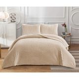 Goblette Home Petek Serisi Çift Kişilik Welsoft Yumuşak Pelüş Battaniye & Yatak Örtüsü Seti | 3D Waffle Desenli (4 Renk) - Vizon - 230 x 250 cm