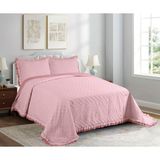 Goblette Home Sara Tek-Çift Kişilik Kapitone Yatak Örtüsü | Fırfırlı Volan Detaylı Dört Mevsimlik Set (5 Renk) - Pudra - 260 x 240 cm