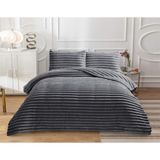 Goblette Home Serra Çift Kişilik Lüks Battaniye & Yatak Örtüsü Seti 230X250 cm | Yumuşak Fitilli Pelüş Kadife (5 Renk Seçeneği) - Antrasit - 230 x 250 cm