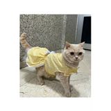 Gobo Sarı Beyaz Kareli Fiyonklu Kedi Köpek Kıyafeti Elbisesi Medium/M/Beden 2