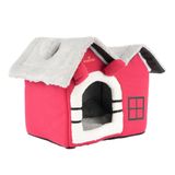 GOBYPET 2 Çatılı Katlanabilir Kedi Evi ve Küçük Irk Köpek Yatağı – Fermuarlı Çıkarılabilir Üst Bölüm, Minderli Peluş İç Mekan Kedi Yuvası, Taşınabilir Kulübe - Kırmızı