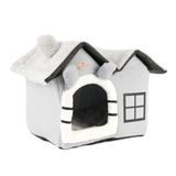 GOBYPET 2 Çatılı Kedi Evi ve Küçük Irk Köpek Kulübesi ve Yuvası – Minderli Peluş İç Mekan Yatağı, Fermuarlı Üst Bölüm, Taşınabilir Ev Tipi Yuva