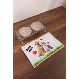 GOBYPET 2'li Seramik Dekoratif Kedi Ve Köpek Pleksi Mama & Su Kabı Paspas Pembe