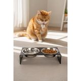 GOBYPET 2'li Siyah Pleksi Kedi ve Köpek Seramik Mama & Su Kabı Paspas Hediye - Gri