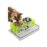 GOBYPET 2'li Yeşil Pleksi Dekoratif Kedi Ve Köpek Seramik Mama & Su Kabı Paspas Hediye