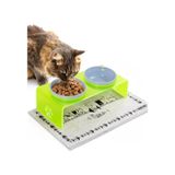 Gobypet 2'li Yeşil Pleksi Dekoratif Kedi Ve Köpek Seramik Mama & Su Kabı + Paspas mavi