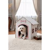 GOBYPET Ahşap Dekoratif Köpek Evi-Kulübesi, Küçük Irk Köpekler İçin Kulübe, Köpek Kulübesi Beyaz-Pembe