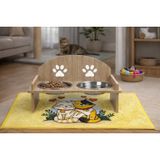 GOBYPET Ahşap Kedi Mama ve Su Kabı ile Paspası, Çift Hazneli Metal Mama ve Su Kabı, Çift Hazneli Köpek Mama kabı (Oval Mama Kabı)