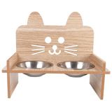 GOBYPET Ahşap Kedi Mama ve Su Kabı ile Paspası, Çift Metal Hazneli