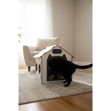 GOBYPET Ahşap Özel İsim Baskılı Dekoratif Kedi Evi-Kulübesi, Kediler İçin Kulübe, Kedi Kulübesi Beyaz-Siyah