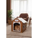 GOBYPET Ahşap Özel İsim Baskılı Dekoratif Kedi Evi-Kulübesi, Kediler İçin Kulübe, Kedi Kulübesi Ceviz