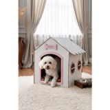 GOBYPET Ahşap Özel İsim Baskılı Dekoratif Köpek Evi-Kulübesi, Küçük Irk Köpekler İçin Kulübe, Köpek Kulübesi Beyaz-Pembe