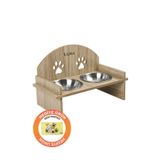 GOBYPET Ahşap Özel Isim Baskılı, Oval Kedi Köpek Mama Su Kabı Standı, Metal Suluk, Kedi Köpek Halısı