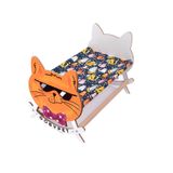 Gobypet Ahşap Sallanan Kedi Beşiği – Sevimli Kedi Figürlü, Minderli, Dekoratif Dinlenme Yatağı (Lacivert)