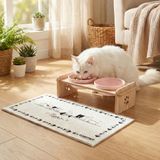 GOBYPET Ahşap Standlı Çift Kaseli Pet Mama Kabı, Seramik Kase, Kedi ve Küçük/Orta Boy Köpek Uyumlu (Paspas Hediyeli) (Pembe)