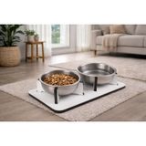 GOBYPET Ahşap Tabanlı 2’li Mama ve Su Kabı Seti – Kaymaz Stand, Hijyenik Kaseler, Minimal Tasarım (Paslanmaz Metal)