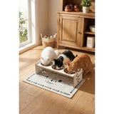 GOBYPET Ahşap Üç Gözlü Ayarlanabilir Kedi-Köpek Mama ve Su Kabı - Beyaz