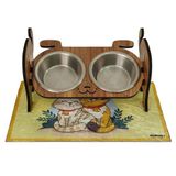 gobypet always the best Ahşap Köpek Mama ve Su Kabı ile Kedi Köpek Paspası - Demonte Köpek Mama Su Kabı, Çift Hazneli Seramik Mama ve Su Kabı - Ayarlanabilir Kedi Köpek Mama Kabı (Metal)