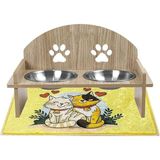 Gobypet Always The Best Mama Kabı, Ahşap Kedi Mama ve Su Kabı ile Paspası, Kedi Mama Su Kabı, Çift Hazneli Metal Mama ve S...