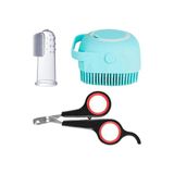 GOBYPET Kedi Köpek 3 Lü Set Parmak Diş Fırçası, Silikon Evcil Hayvan Yıkama Fırçası, Kedi Tırnak Makası