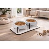 Gobypet Kedi Köpek Mama Kabı, Ahşap Ayrılabilir Tabanlı 2’li Mama ve Su Kabı Seti – Kaymaz Stand, Hijyenik Kaseler, Minimal Tasarım, Seramik Kase (Mavi Seramik)