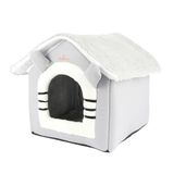 GOBYPET Klasik Çatılı Kedi Evi ve Küçük Irk Köpek Kulübesi ve Yuvası – Minderli Peluş İç Mekan Yatağı, Fermuarlı Üst Bölüm, Taşınabilir Ev Tipi Yuva