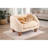 GOBYPET Peluş Kedi Koltuğu – Yumuşak ve Lüks Kedi Köpek Yatağı, Çıkarılabilir ve Yıkanabilir Kılıf, Rahat Minder, Evcil Dostlar İçin Konforlu Yatak (Krem)