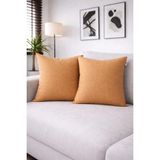 Goccia Home 2'li Kırlent Kılıfı Keten Görünümlü Soft Koltuk Sırt Hediyelik Punch Yapılabilir Camel - 45 x 45 cm - Kahverengi