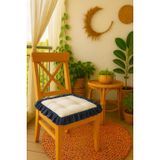 GOCCIA HOME Mavi Beyaz Fırfırlı Sandalye Minderi, Dolgulu Kare Bağcıklı Yıkanabilir, 40x40 cm