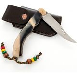 Göcen Özel Kemik Saplı Paslanmaz Çelikten Yaylı Çakı Kılıflı Erkekler Için Kişiselleştirilebilir Hediye Edc Outdoor Bushcraft Bıçak - Siyah Karışık