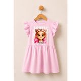 Gocoland Kız Çocuk Kısa Kollu Likralı Penye Baskılı Elbise - Pembe - 5 Yaş