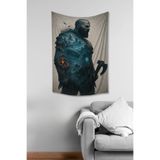 God of War Kratos Silüet Desenli Duvar Örtüsü Duvar Halısı Tapestry Süetimsi Dokulu%100 Polyester Kumaş