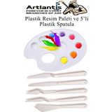 Godeli Plastik Resim Paleti ve 5 li Plastik Spatula 1 Paket Ressam Paketi Sanatsal Esnek Plastik Palet Bıçağı