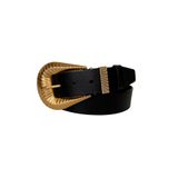 GoDeri %100 Hakiki Deri, Büyük Gold Tokalı, Metal Köprülü Siyah Kadın Kot Kemeri 4 Cm an-byn-65
