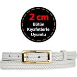 GoDeri %100 Hakiki Deri, Gold Renk Tokalı 2 cm Beyaz Örgü Desenli Kadın Kemeri; Elbise, Pantolon Kemeri Dk. - Beyaz_Q5Z - 100 cm