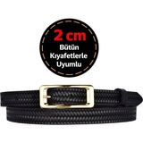 GoDeri %100 Hakiki Deri, Gold Renk Tokalı 2 cm Siyah Örgü Desenli Kadın Kemeri; Elbise, Pantolon Kemeri Dk. - Siyah_A07 - 105 cm