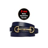GoDeri %100 Hakiki Deri, Gold Renk Tokalı İnce 2 cm Lacivert Kadın Kemeri; Elbise, Pantolon KemeriD&D