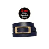 GoDeri %100 Hakiki Deri, Gold Renk Tokalı İnce 2 cm Lacivert Kadın Kemeri; Elbise, Pantolon Kemeri_dikd