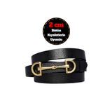 GoDeri %100 Hakiki Deri, Gold Renk Tokalı İnce 2 cm Siyah Kadın Kemeri; Elbise, Pantolon KemeriD&D