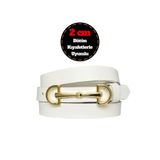 GoDeri %100 Hakiki Deri, Gold Renk Tokalı İnce 2 cm Süt Beyaz Kadın Kemeri; Elbise, Pantolon KemeriD&D