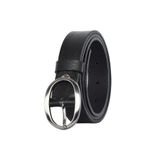 GoDeri %100 Hakiki Deri Mat Gümüş Oval Tokalı Siyah İnce Kadın Kemeri, 3 cm 3cm-KDN-39-nik.ov